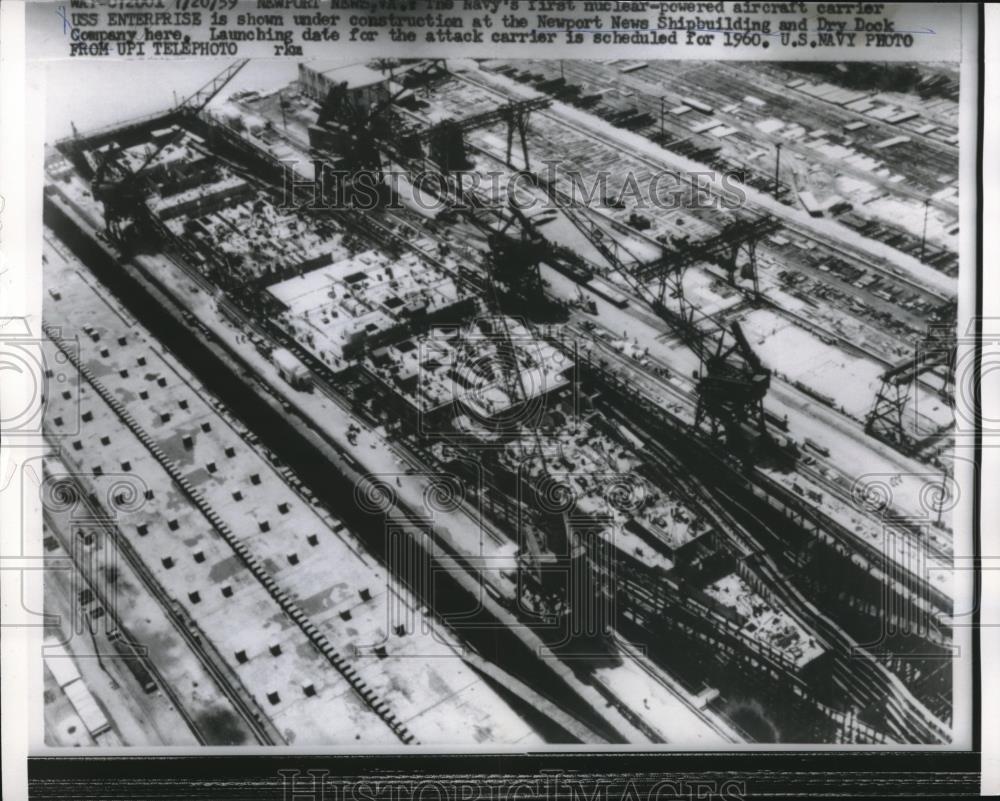 1959 Press Photo Newpot News, Va Shipbuilding &amp; Dry Dock facility - Historic Images