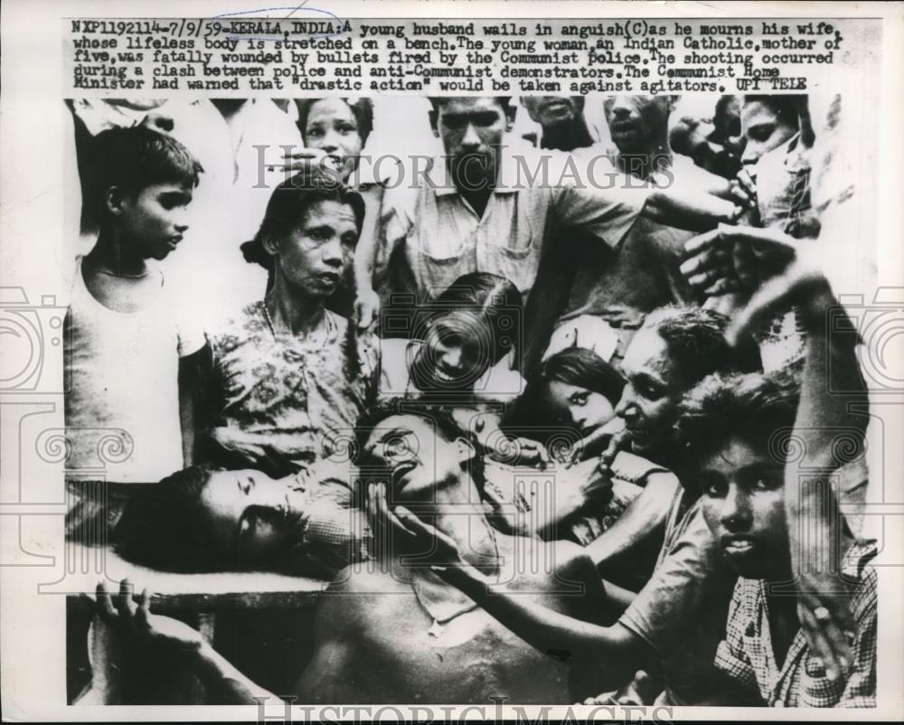 1959 Press Photo Kerala, India woman demonstrator shot by communist police - Historic Images