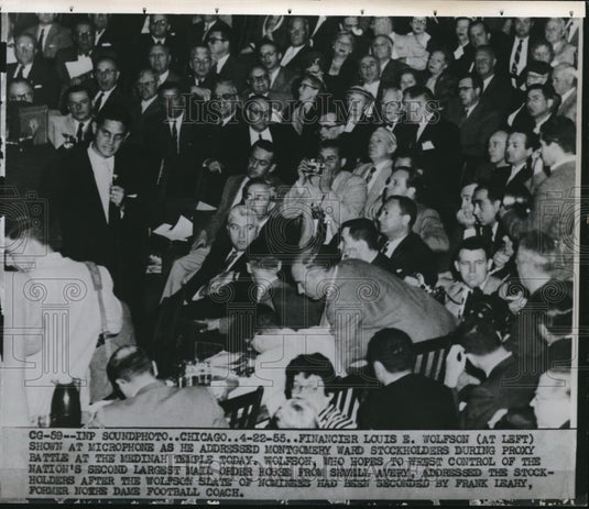 1955 Press Photo Chicago, IllFinancier LE Wolfson & Montgomery Ward stockholders - Historic Images