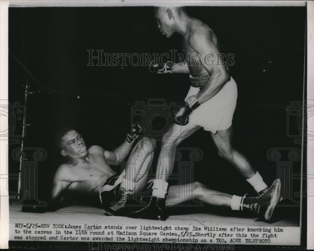 1951 Press Photo James Carter, Ike Williams, Boxing, Madison Square Garden - Historic Images