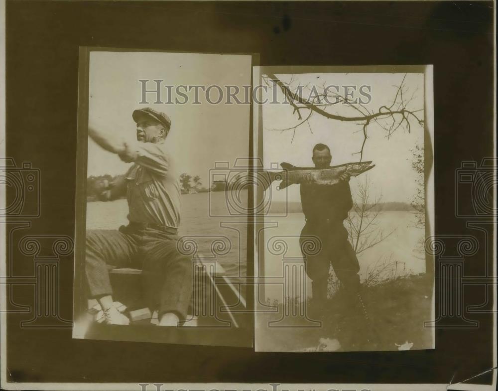 1921 Press Photo Fishermen with a large pike he caught - Historic Images