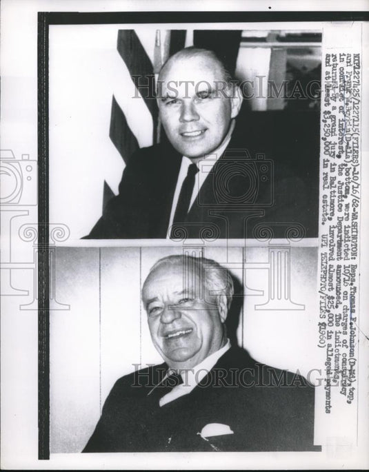 1962 Press Photo Reps Thomas F. Johnson & Frank W. Boykin Indicted by Grand Jury - Historic Images