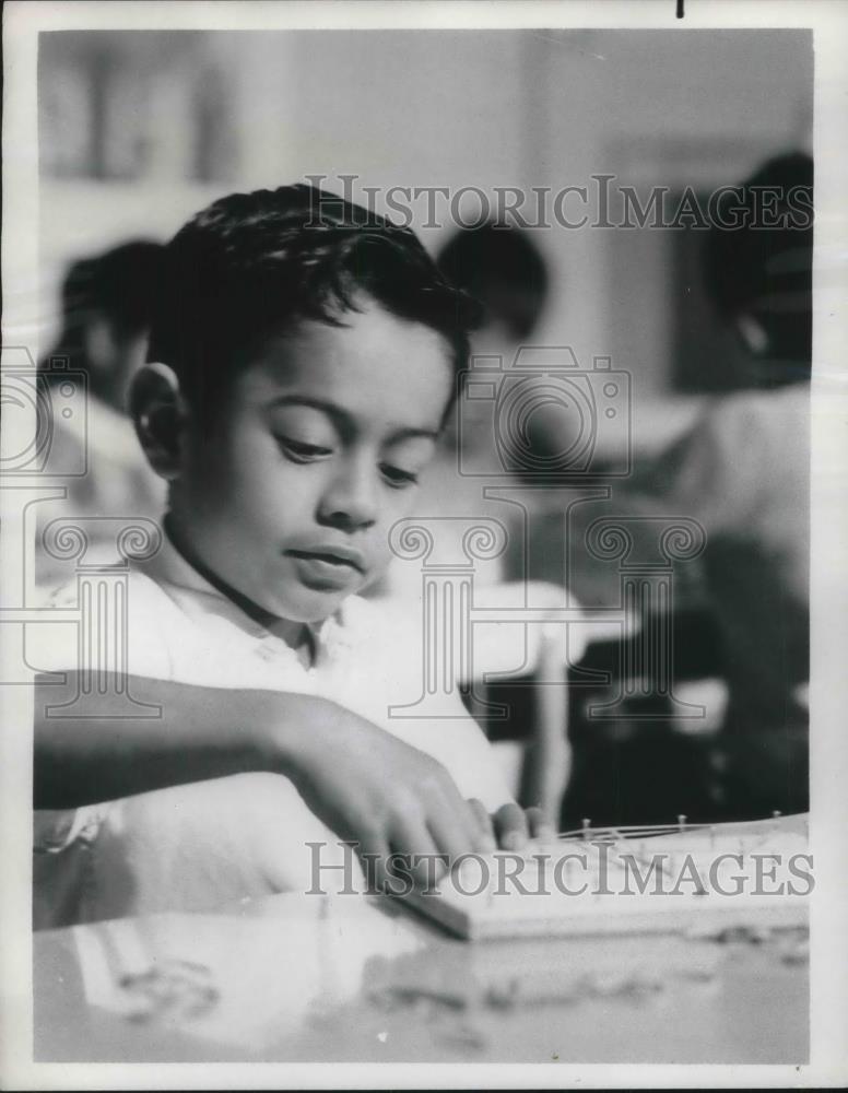 1967 Press Photo Boy learning Math the new way in &quot;The Learning Process&quot; - Historic Images