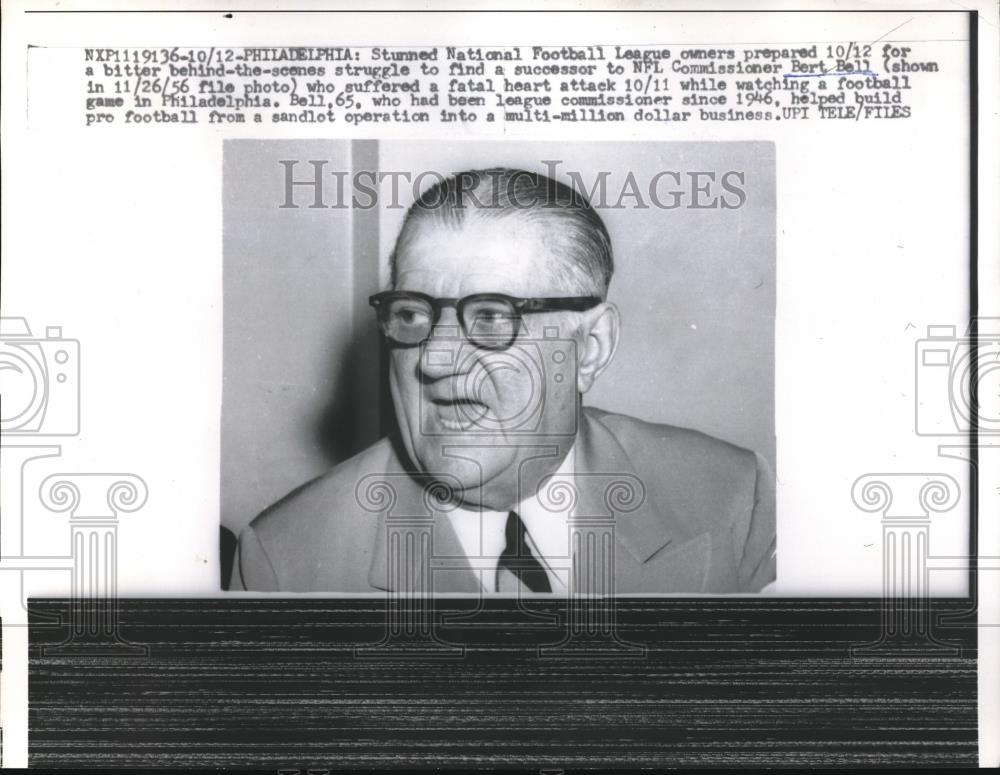 NFL Commissioner Bert Bell Suffered Fatal Heart Attack 1959 Vintage Press  Photo Print - Historic Images