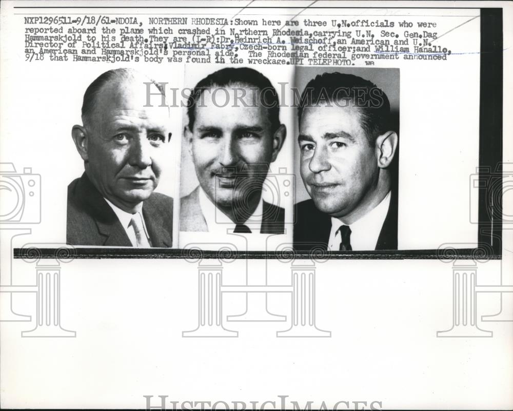 1961 Press Photo UN Officials UN sec. Gen. Dag Hammarskjold, Dr. Heinrich A. - Historic Images