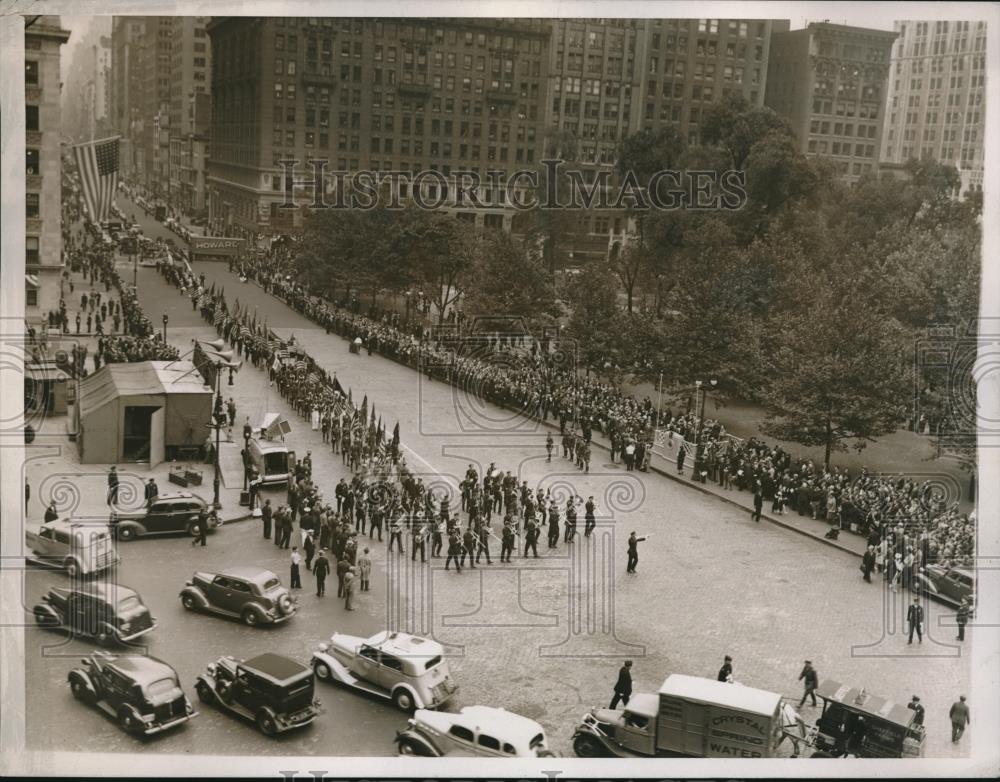 1937 Press Photo Massing of the colors in parade by American Legion in NYC - Historic Images