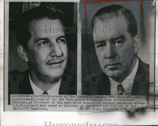 1955 Press Photo Directors of Coca Cola Company, William Robinson & H. Nicholson - Historic Images