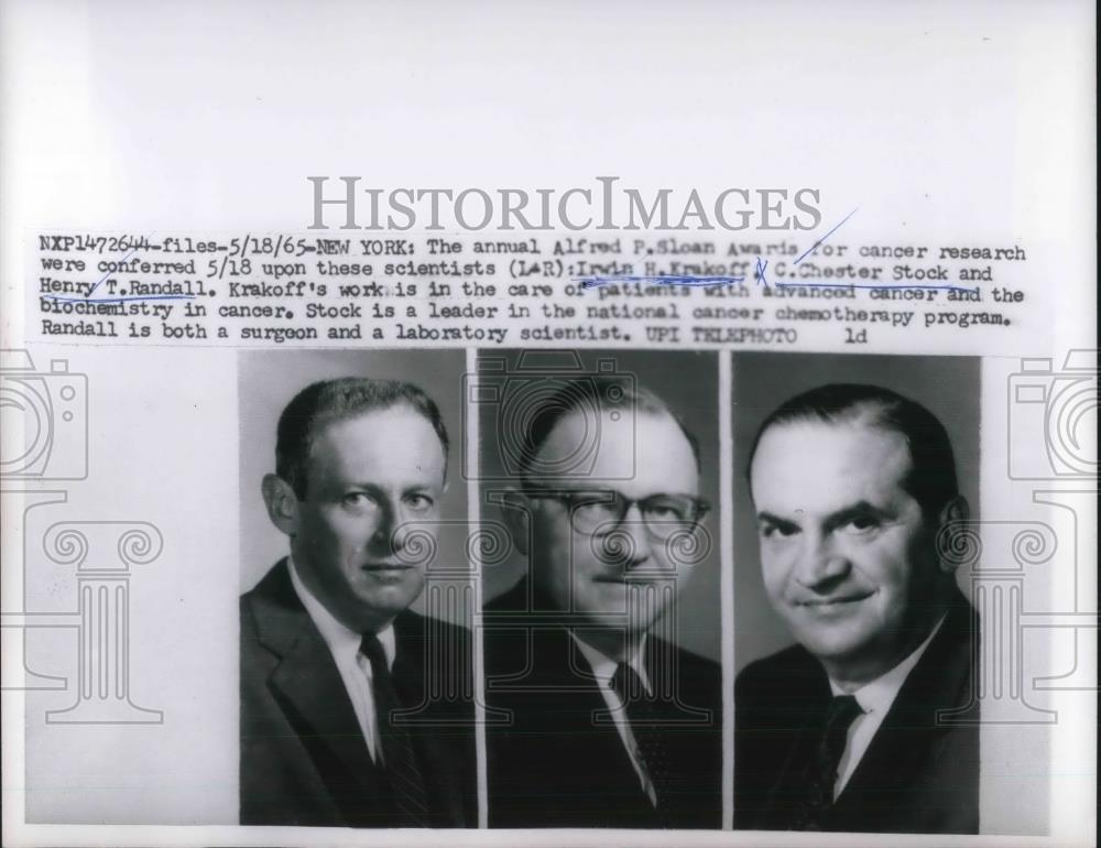 1965 Press Photo Scientists for AP Sloan awards, IH Krakoff,CC Stock & HT Randal - Historic Images
