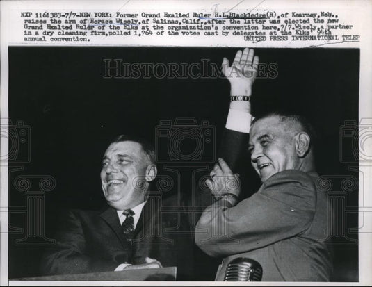 1958 Press Photo NYC, Grand exalted leader of Elks, Horace Wisely & HL Blackledg - Historic Images