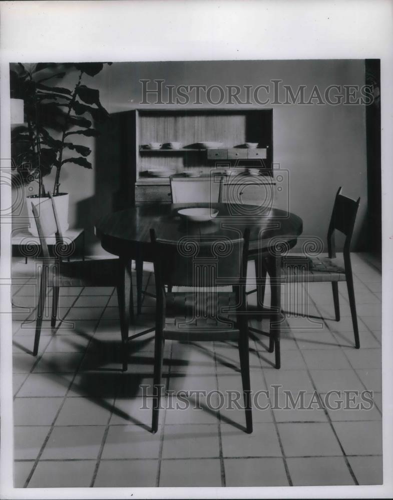 1952 Press Photo A wooden dining room set on display - Historic Images