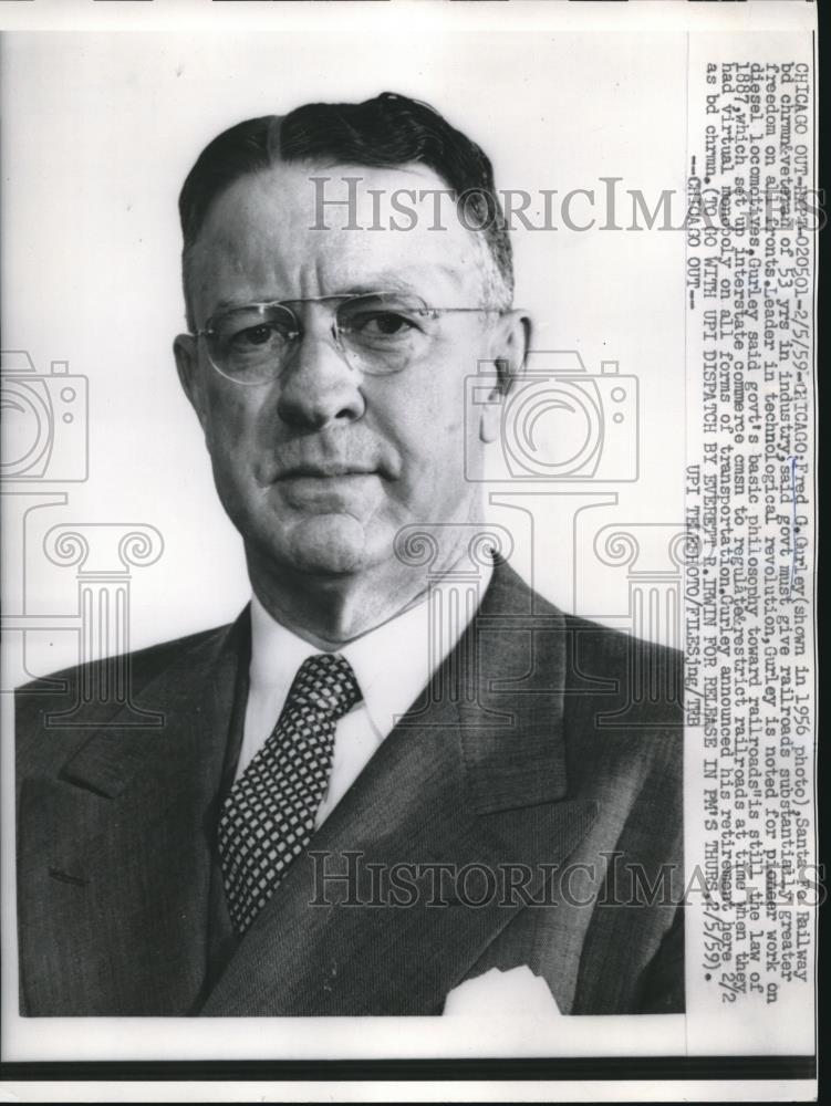 1959 Press Photo Chicago, Ill. Fred G. Gurley, Santa Fe RR chairman - Historic Images