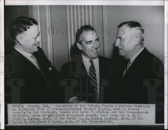 1955 Press Photo Peoria, Ill. Fred Gurley, pres of Santa Fe RR,JR Coulter, TPW - Historic Images