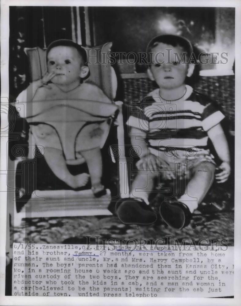 1955 Press Photo Ricky Jay campbell and brother Tommy Abduction - Historic Images