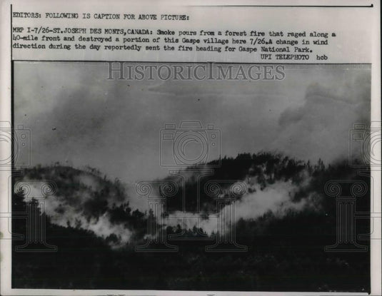 1959 Press Photo Smoke From Forest Fire Near Gaspe Village - Historic Images