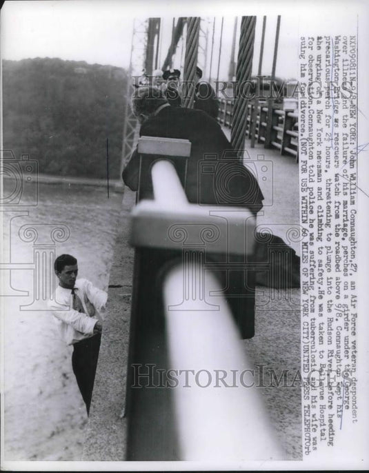 1957 Press Photo John William Connaughton Air Force Veteran Jumped Bridge - Historic Images