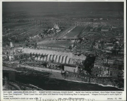 1961 Press Photo NY, Aerila view of Rbt Moses Niagra Power Plant - Historic Images