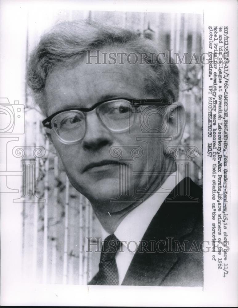 1962 Press Photo Dr. John Cowedery-Kendrew Nobel Prize Chemistry - Historic Images