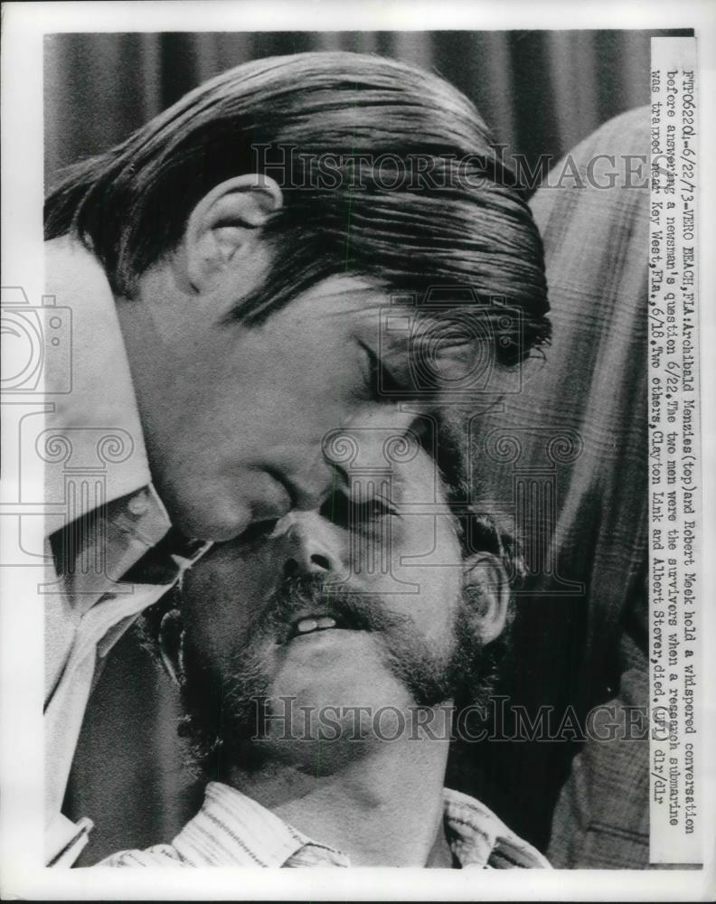 1973 Press Photo Archibald Menzies and Robert Meek, Survivors Submarine Trapped - Historic Images