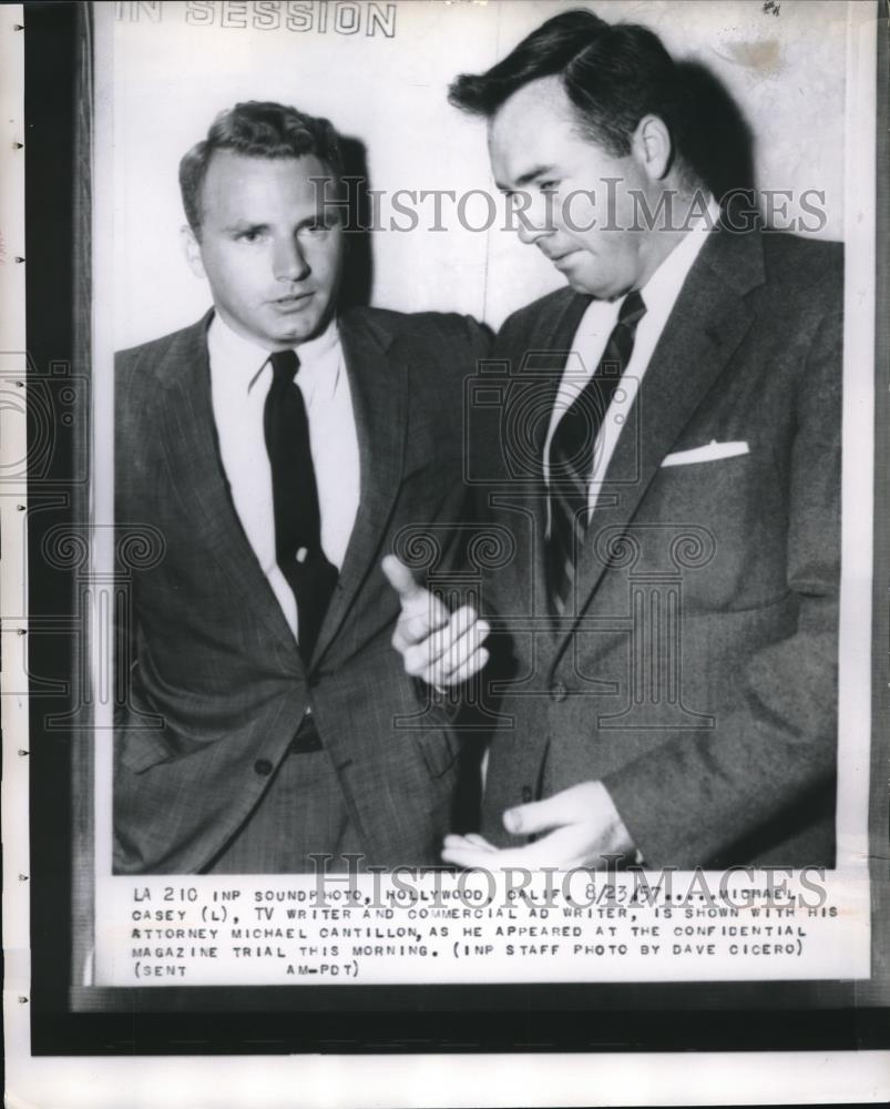 1957 Press Photo Michael Casey, TV Writer with Attorney Michael Cantillon - Historic Images