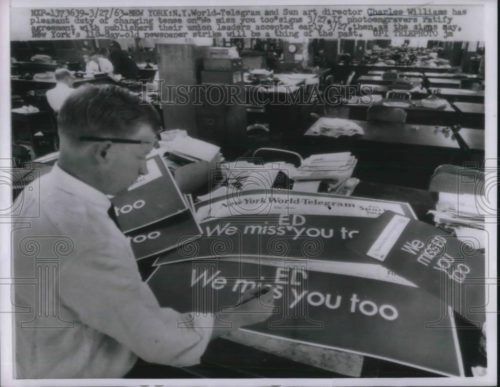 1963 Press Photo Charles Williams, Telegram &amp; Sun Art Director During Strike - Historic Images