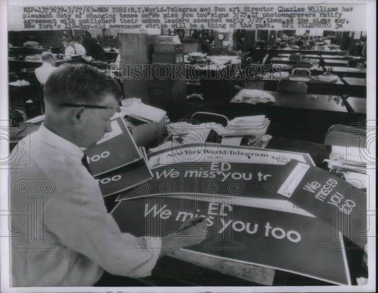 1963 Press Photo Charles Williams, Telegram & Sun Art Director During Strike - Historic Images