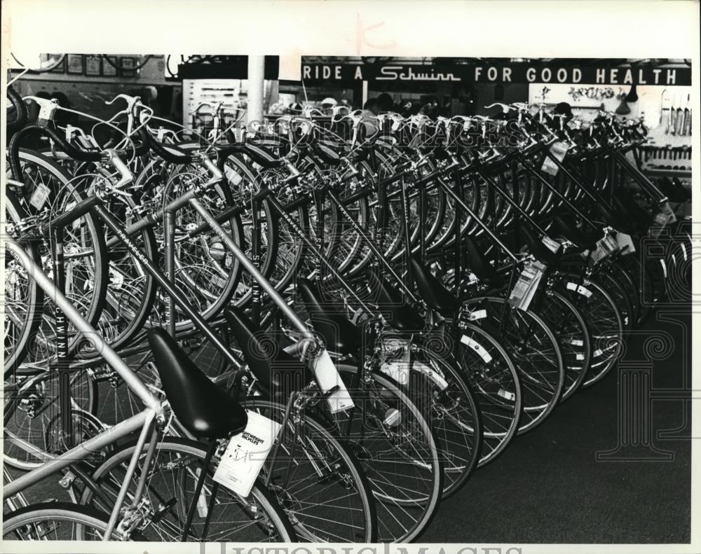 Press Photo Hundreds of Different Models &amp; Styles of Bicycles - Historic Images
