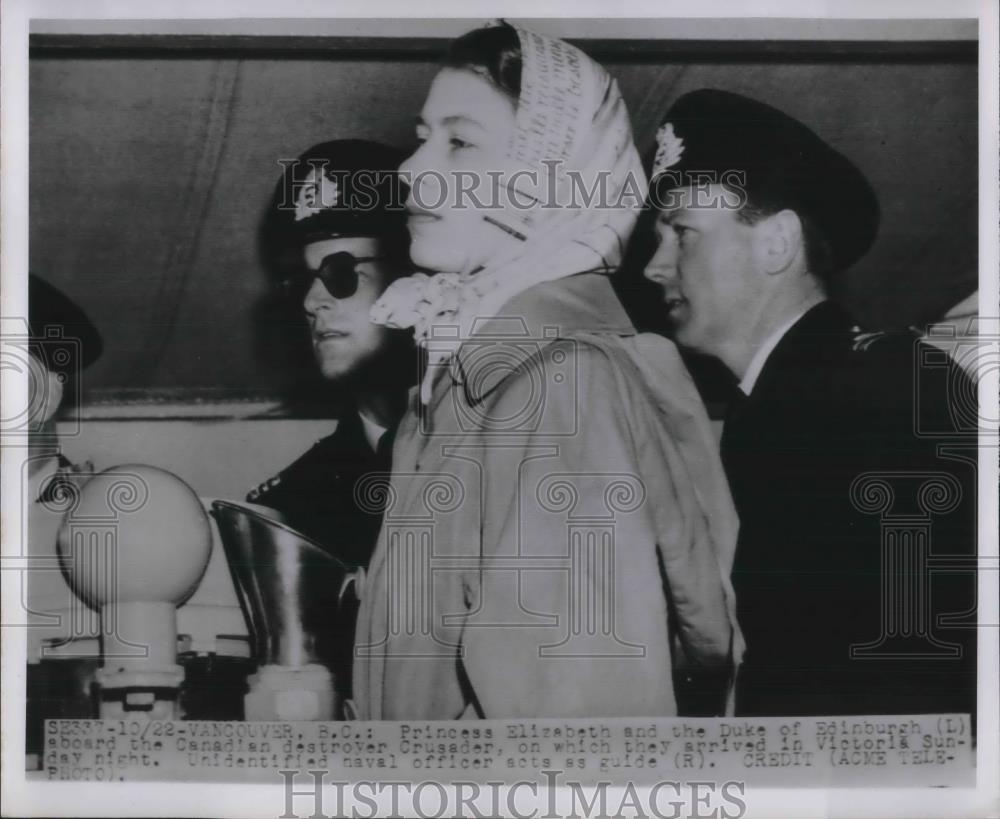 1951 Press Photo Princess Elizabeth &amp; Duke of Edinburgh on Canadian Destroyer - Historic Images