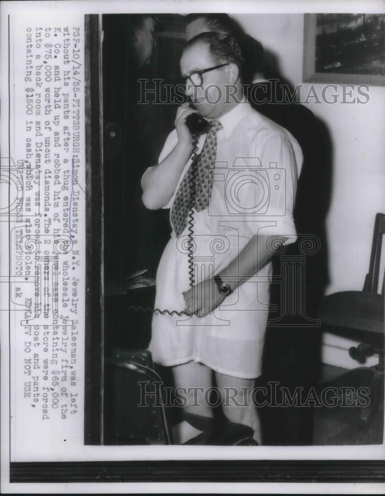 1955 Press Photo Simon Dienstay Jewelry Salesman Robbed - Historic Images