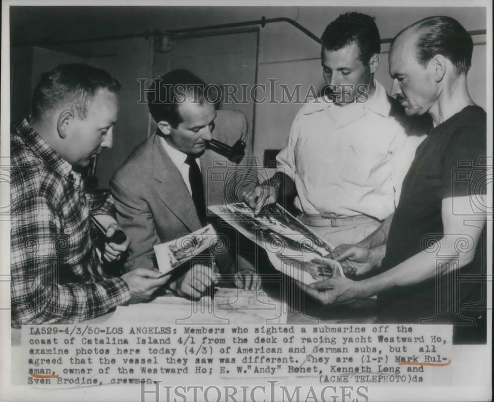 1950 Press Photo LA, Calif. yacht racers,M Hulsman,EW Benet,K Long,S Brodine - Historic Images