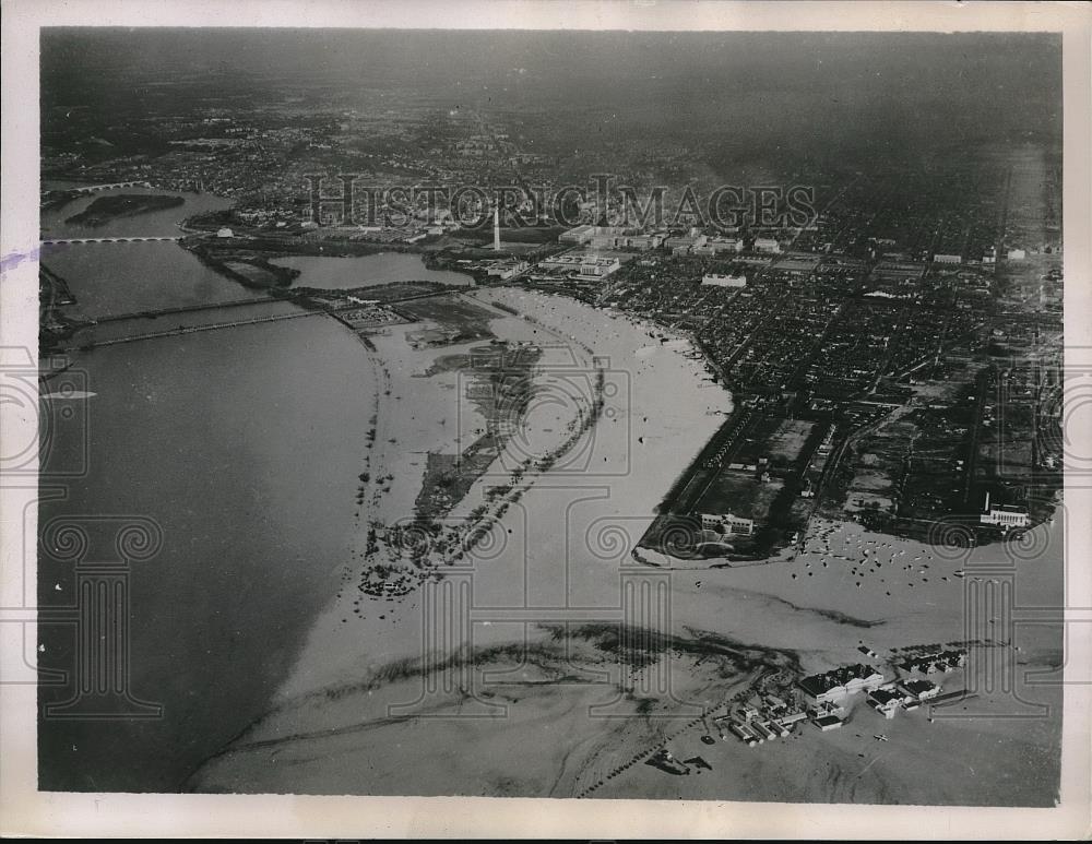 1936 Press Photo Flooding at Nations Capital Aerial view Washington - Historic Images