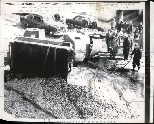 1958 Press Photo Coal Turuck overturned - neb81064 - Historic Images