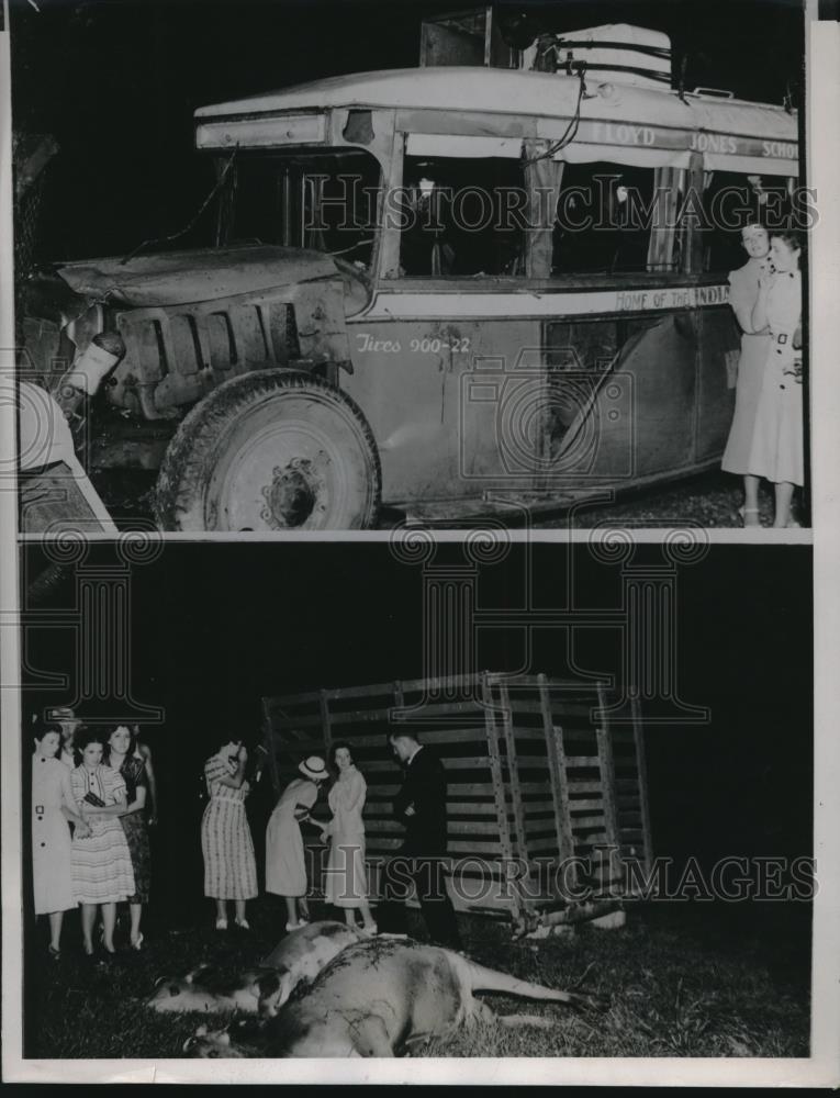 1938 Press Photo Bus crowded with Indianapolis Choir Singers crashed head-on - Historic Images