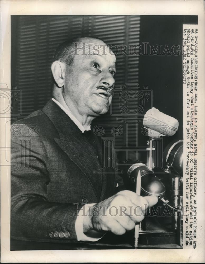 1949 Press Photo Rear Adm Luis De Florez, Naval Reserve offivcer in D.C. - Historic Images