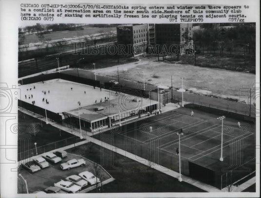 1961 Press Photo Chicago Community Club Ice Skate or Play Tennis - Historic Images