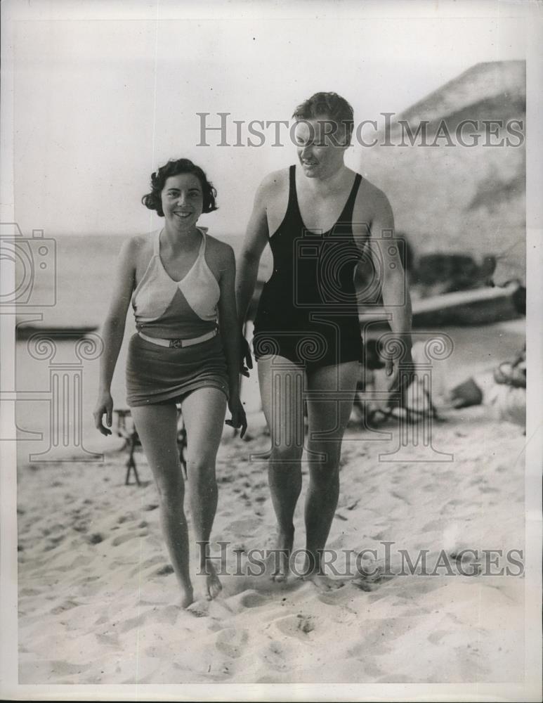 1934 Press Photo newlyweds Mr &amp; Mrs Richard Jacobs, St. George Beach &amp; Golf Club - Historic Images