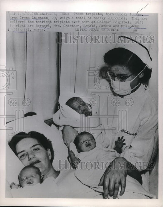 1954 Press Photo Indianapolis, Ind RN with Mrs John MAllinatti & triplets - Historic Images