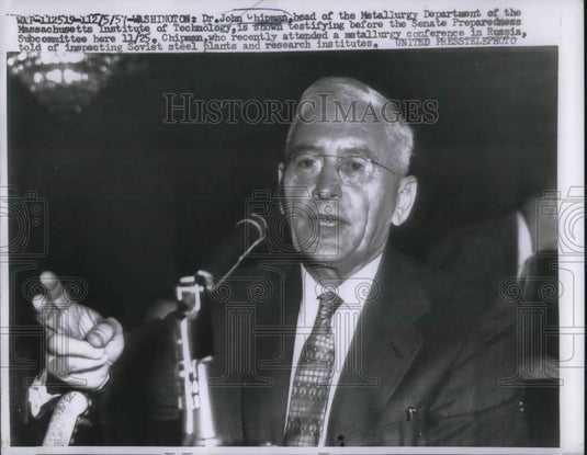 1957 Press Photo Dr John Chipman Head of Metallurgy Department of Mass Institut - Historic Images