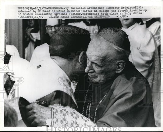1970 Press Photo Boston, Archbishop Humberto Medeiros & Cardinal Cushing - Historic Images