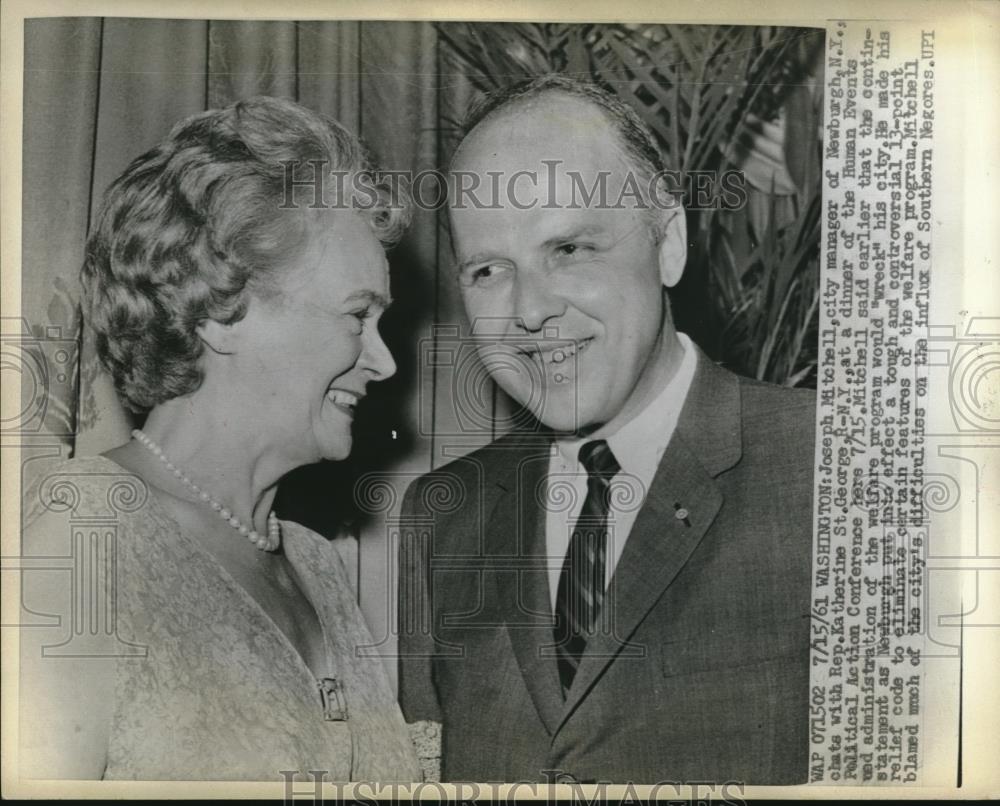 1961 Press Photo Wash.D.C. joseph Mitchell of NY &amp; Rep Katherine St George - Historic Images