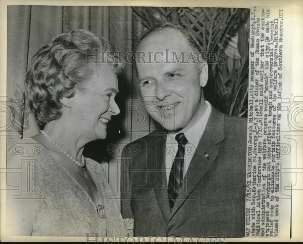 1961 Press Photo Wash.D.C. joseph Mitchell of NY & Rep Katherine St George - Historic Images