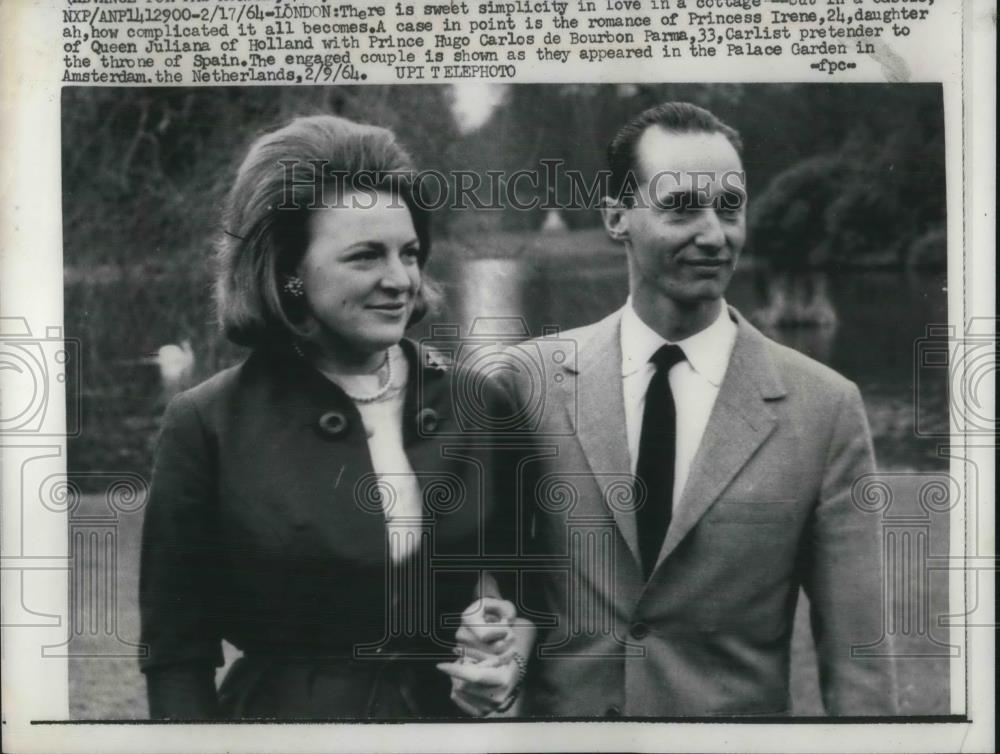 1964 Press Photo Engage couple Princes Irene of Netherlands w/ Prince Hugo - Historic Images