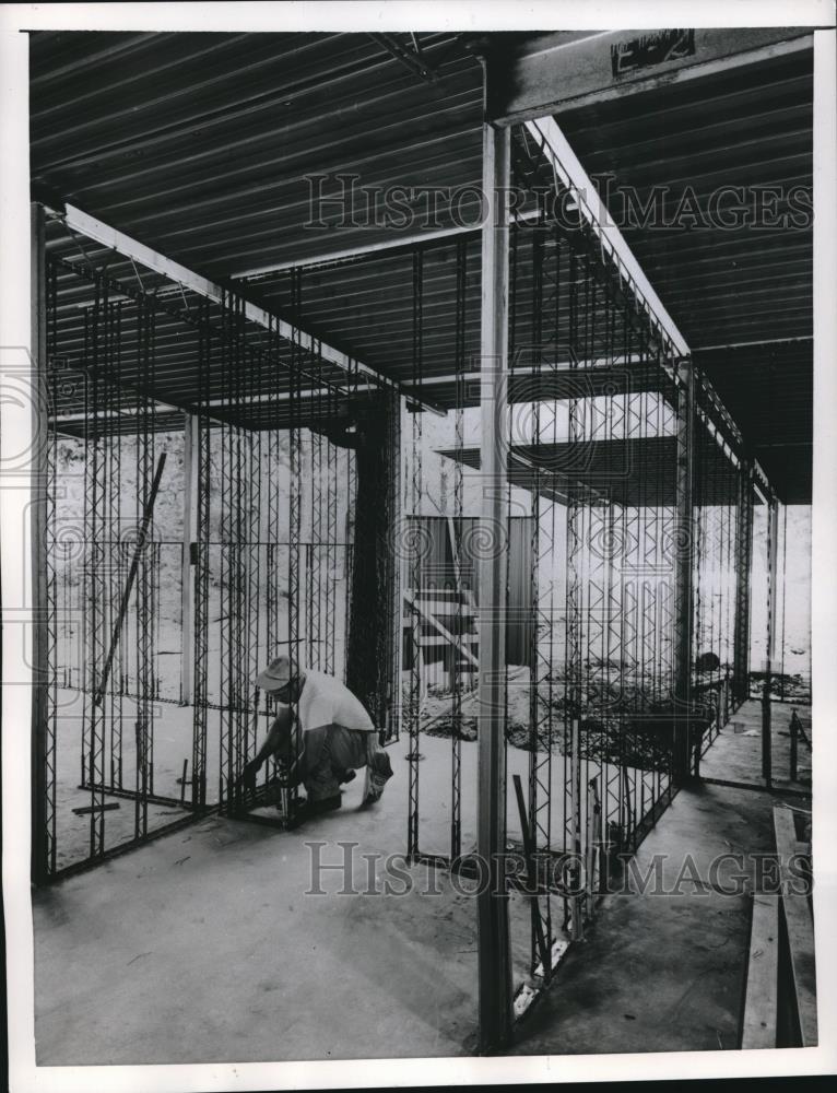 1955 Press Photo Metal studs used in construction of a home at Research Village - Historic Images