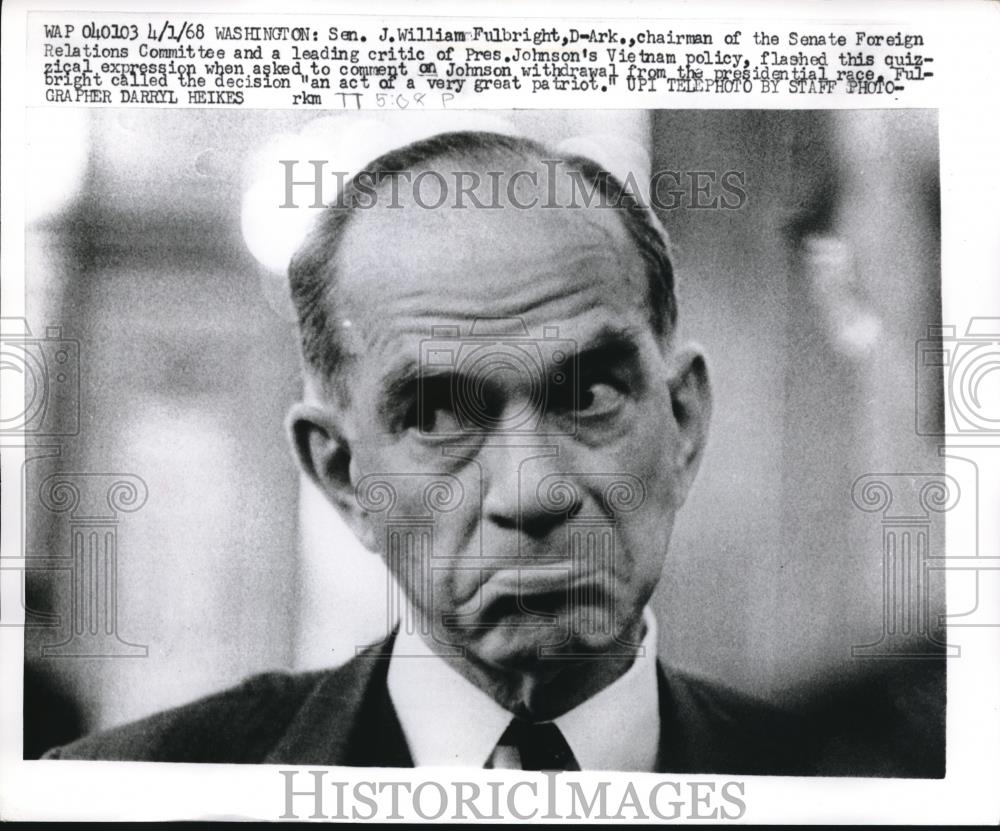 1968 Press Photo Sen J Williams Fulbright D of Ark. in D.C. - Historic Images