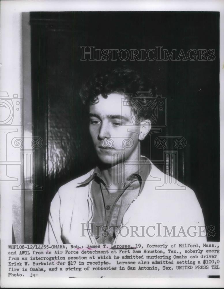 1955 Press Photo James Larosee Age 19 AWOL from Service Admits Murder Cab Driver - Historic Images