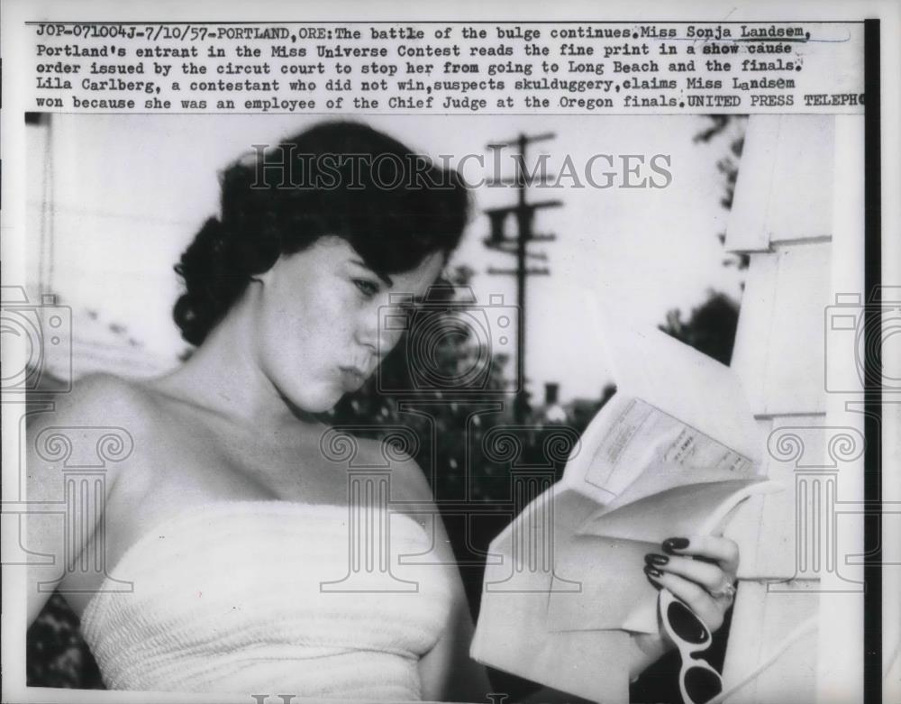 1957 Press Photo Portland, Ore. Sonja Landsem for Miss Universe contest - Historic Images