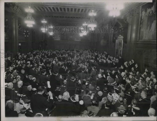 1939 Press Photo Chicago, Ill City Hall Council chamber aldermen & Mayor Kelly - Historic Images