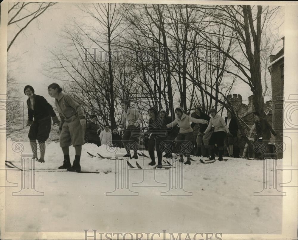 1930 Press Photo Students skiing at Mt Holyoke Univ in Mass. - neb81152 - Historic Images