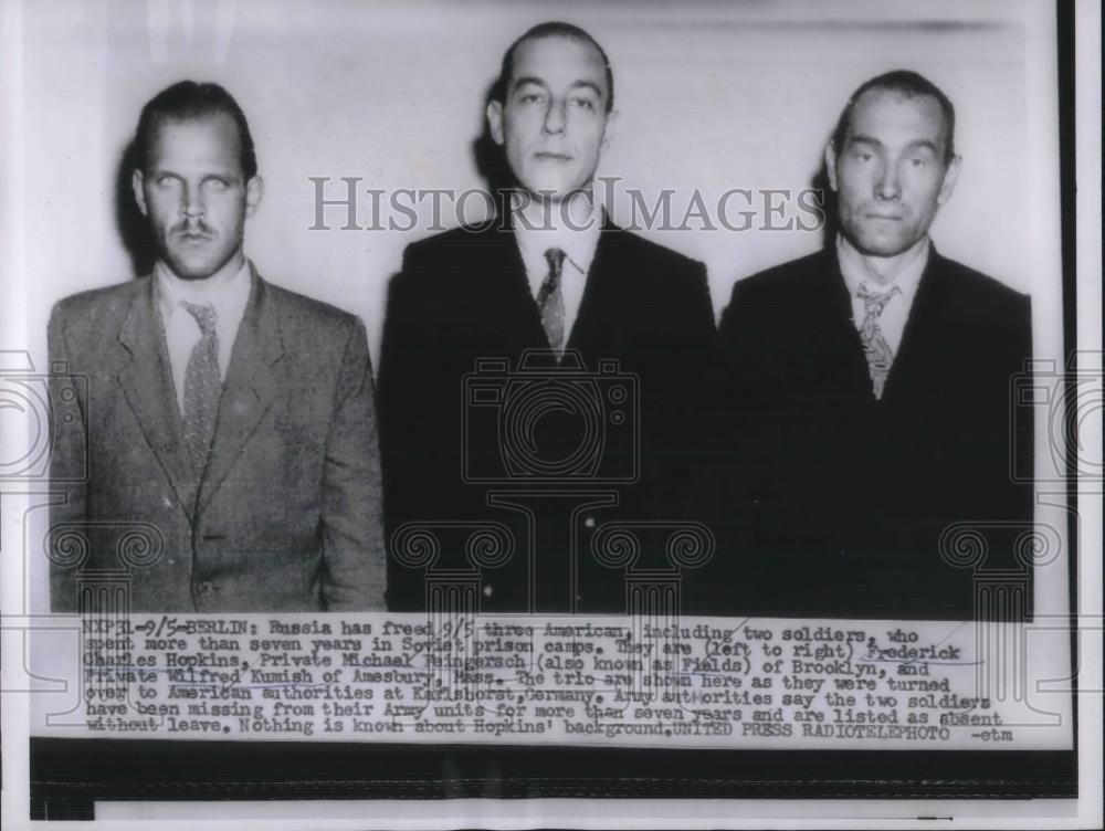 1956 Press Photo Russia Frees 3 American 2 are Servicemen Held 7 Years Prison - Historic Images