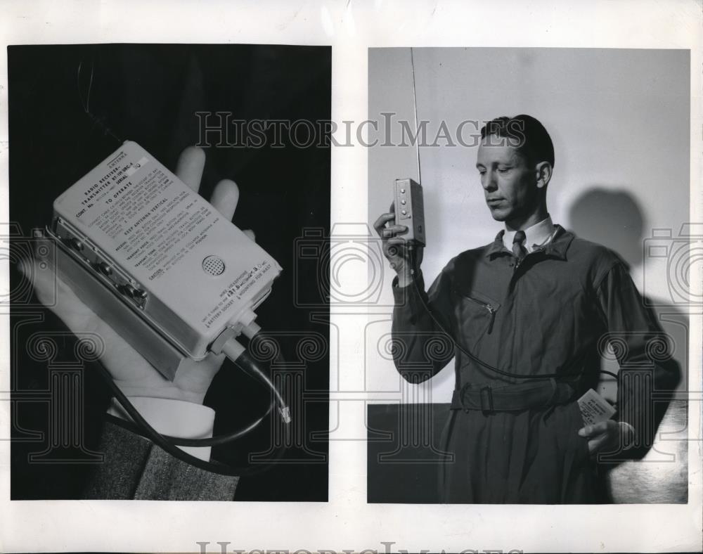 1949 Press Photo USAF&#39;s Air Material Command Project Engineer URC4 Transmitter - Historic Images