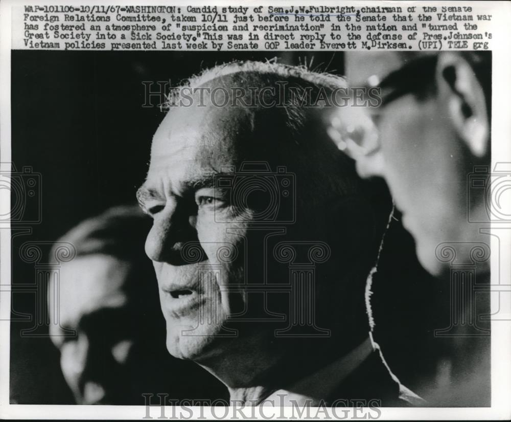 1967 Press Photo D.C. Sen J Williams Fulbright of Ark. - neb81778 - Historic Images